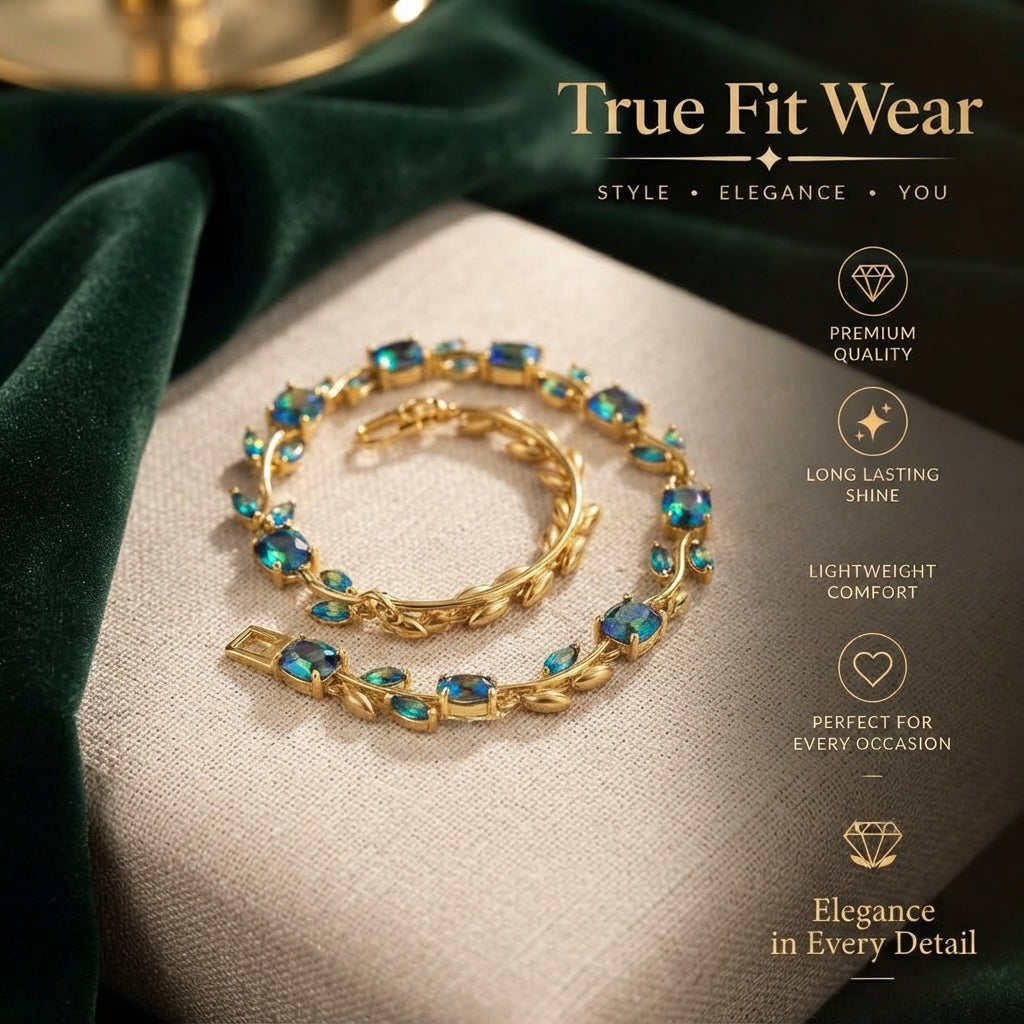 Golden Mystic Blue Crystal Vine Bracelet