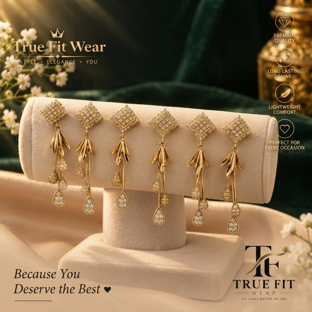 Elegant Golden Leaf & Crystal Chandelier Earrings