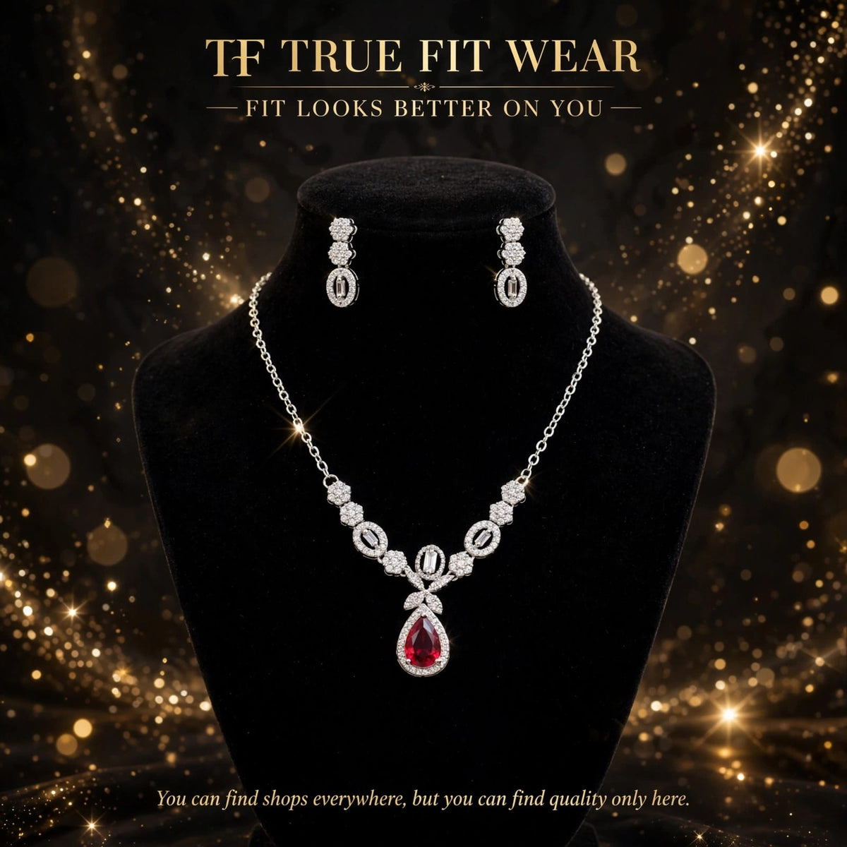 3pc Mehroon Locket Set with White Stones