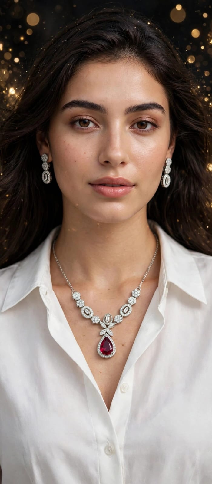 3pc Mehroon Locket Set with White Stones