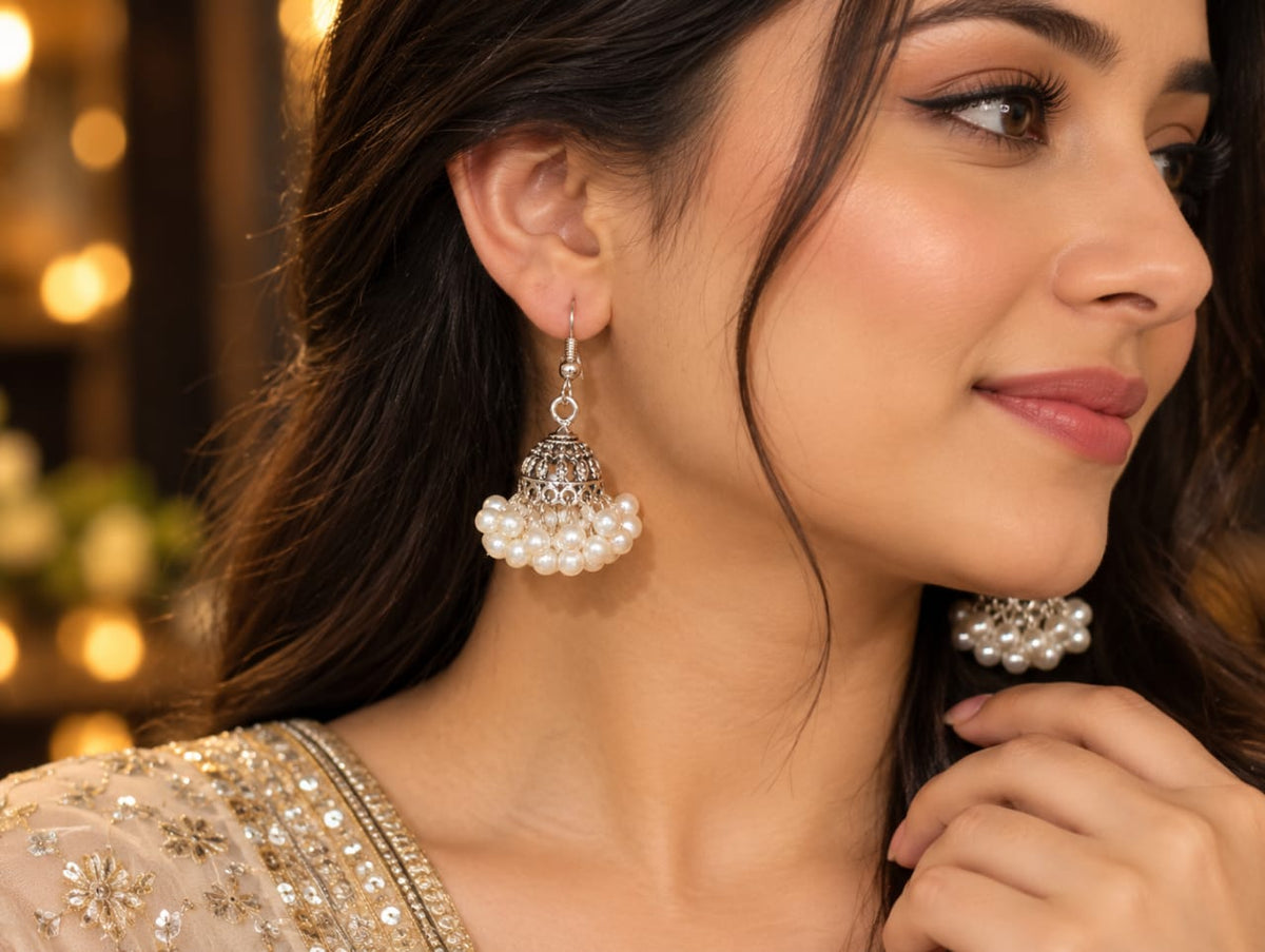 Small Jhumki with White Pearls