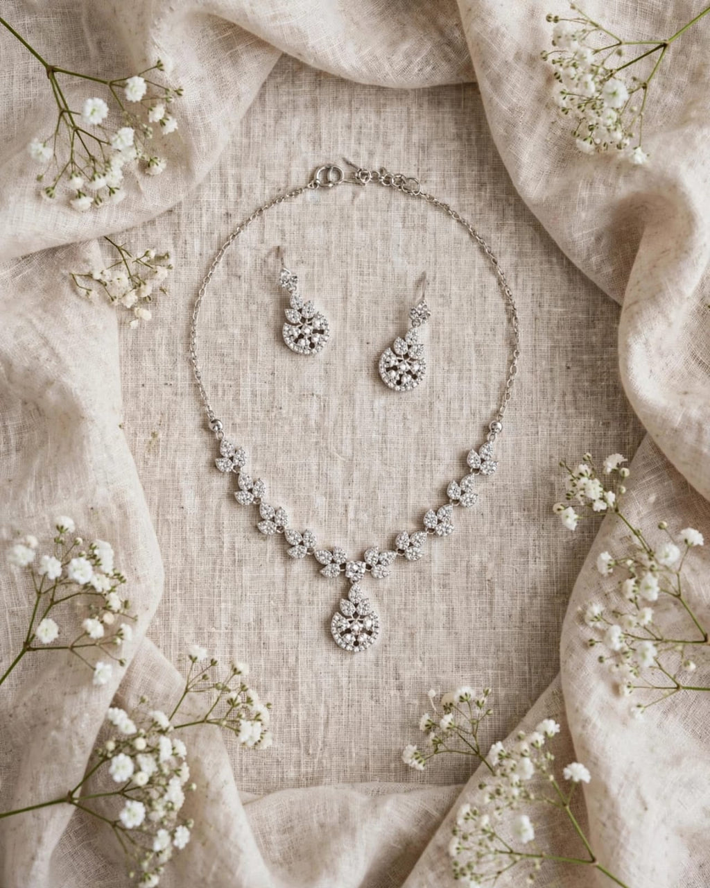 White Stones Locket Set