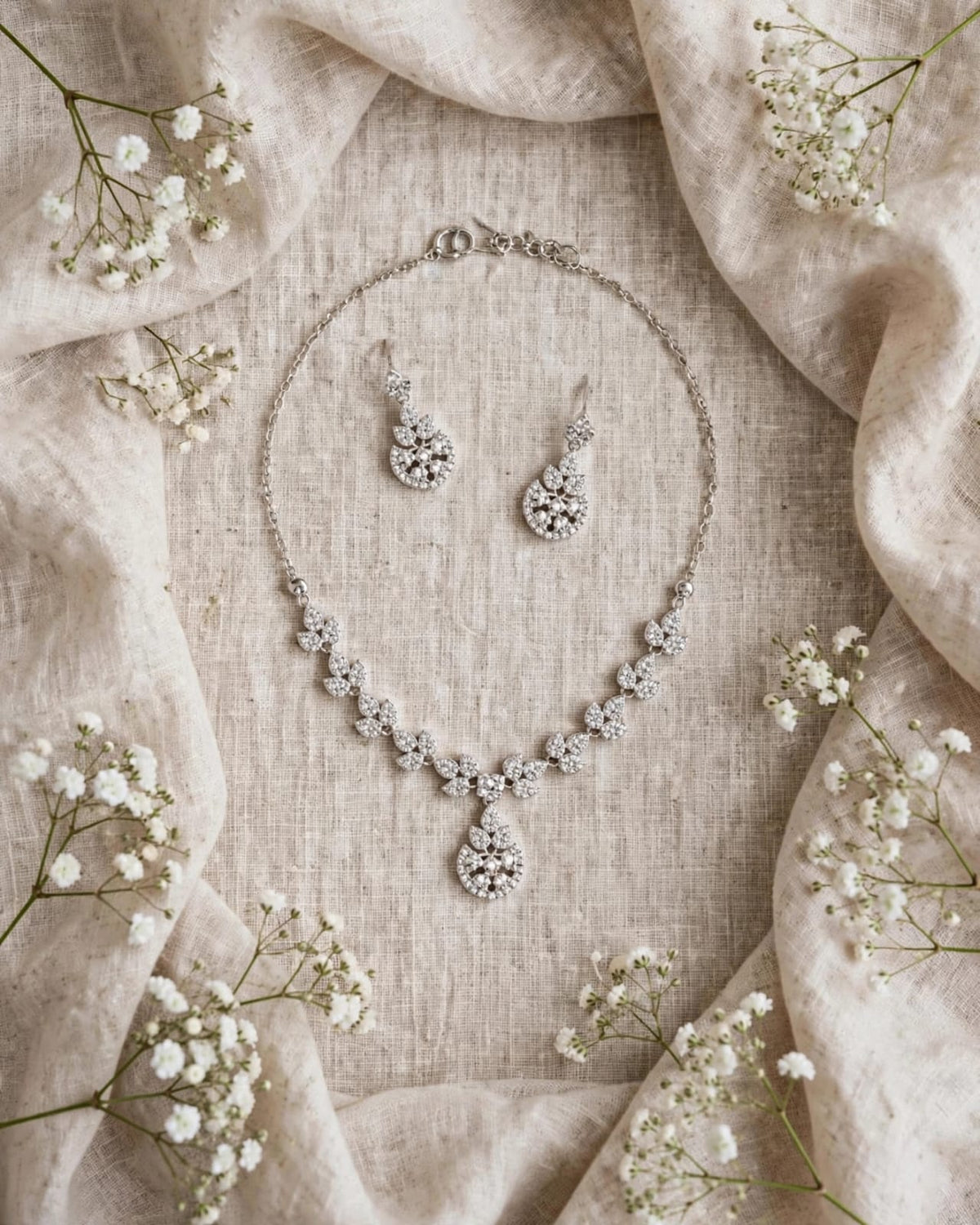 White Stones Locket Set