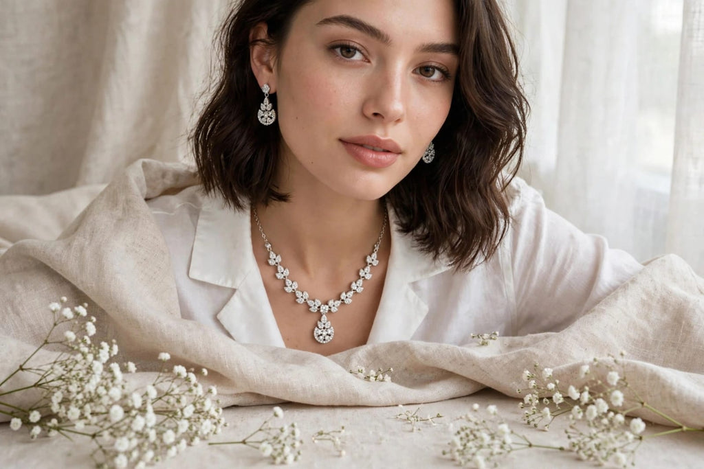 White Stones Locket Set