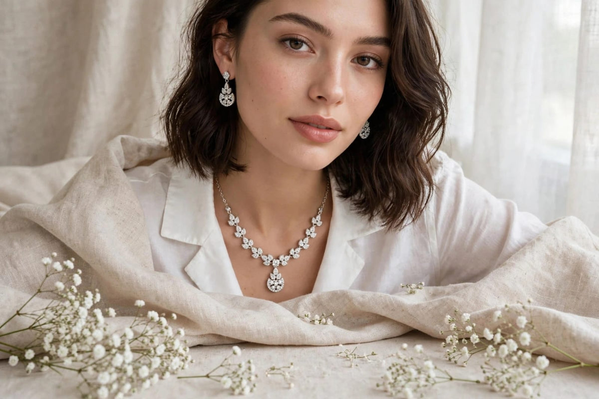 White Stones Locket Set
